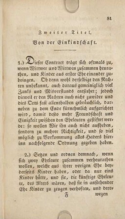 Zweiter Titel. Von der Einkindschaft.
