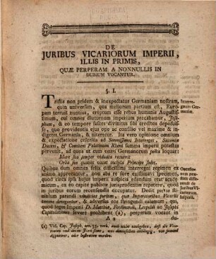 D. Mich. Henr. Gribneri Prof. Publ. Et Acad. Witemberg. Pro-Rectoris Dissertatio De Juribus Vicariorum Imperii, Illis In Primis, Quæ Perperam A Nonnullis In Dubium Vocantur