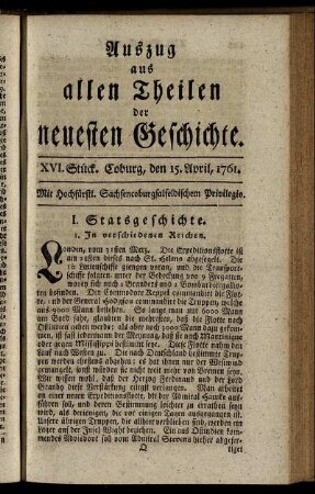 XVI. Stück. Coburg, den 15. April, 1761.