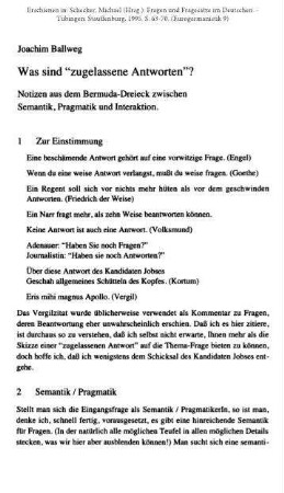 Was sind "zugelassene Antworten"? Notizen aus dem Bermuda-Dreieck zwischen Semantik, Pragmatik und Interaktion