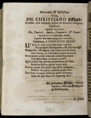 Reverendo & Doctißimo Viro, Dn. Christiano Eckhard ...