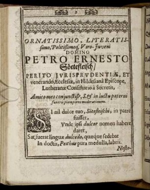 Ornatissimo, Literatissimo, Politißimoq, Viro-Juveni Domino Petro Ernesto Sötefleisch [...]