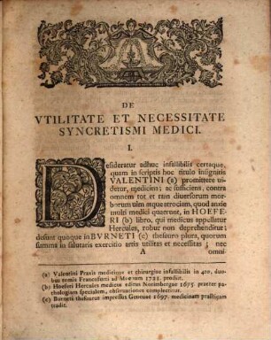 Dissertatio Inavgvralis Medica De Syncretismi Medici Vtilitate Et Necessitate