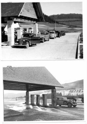 Tank- und Rastanlage Gruibingen Tankstelle Nordseite. 1945 - 1962 US Army. Abgebrochen.