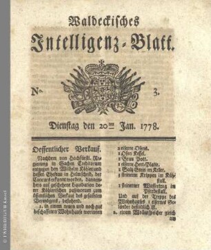 No. 3. Dienstag den 20ten Jan. 1778