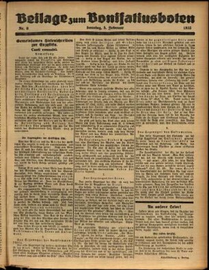 Zweite Ausgabe vom Sonntag, den 05. Februar 1933.