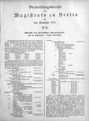 No. 45. Bericht der städtischen Feuer-Sozietät
