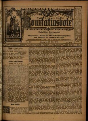 Erste Ausgabe vom Sonntag, den 26. März 1916.