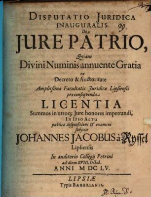 Disp. iur. inaug. de iure patrio
