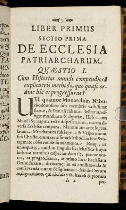Sectio Prima De Ecclesia Patriarcharum.