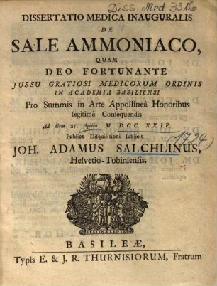Dissertatio Medica Inauguralis De Sale Ammoniaco