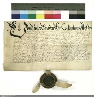 Lehenbrief Konstantins [von Buttlar], Abt von Fulda, für Johann Georg Wilhelm von Praunheim über Gütern bei Praunheim und Eschersheim
