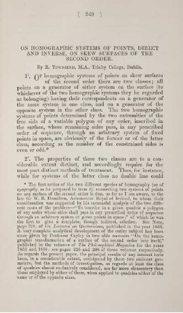 On homographic systems of points, direct and inverse, on skew surfaces of the second order.