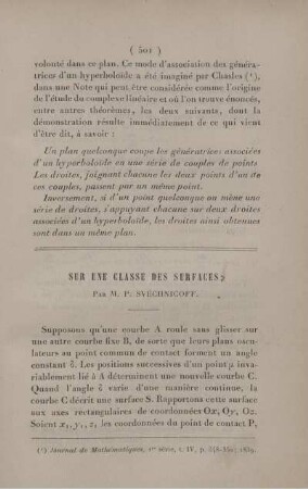 Sur une classe des surfaces.