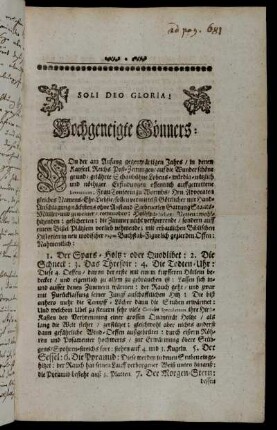 Soli Deo Gloria! Hochgeneigte Gönners [...] [Druck]