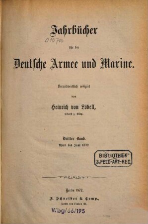 Jahrbücher für die deutsche Armee und Marine. 3. 1872