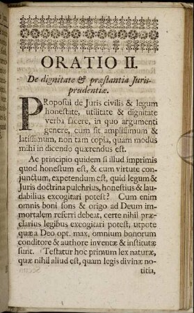 Oratio II. De dignitate & præstantia Jurisprudentiæ.
