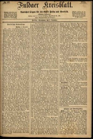 Erste Ausgabe vom Samstag, den 05. Dezember 1874.