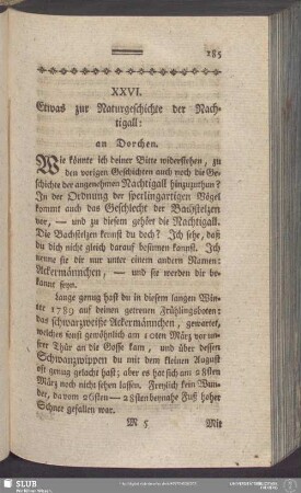 XXVI. Etwas zur Naturgeschichte der Nachtigall