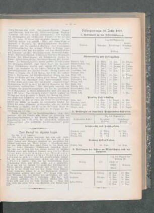 Prüfungstermine im Jahre 1909