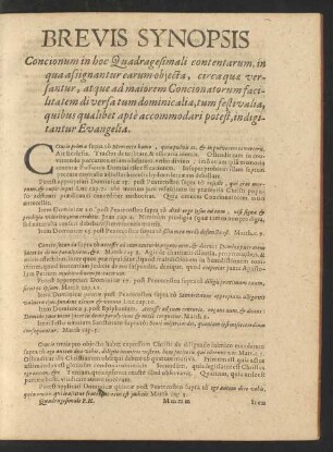 Brevis Synopsis Concionum in hoc Quadragesimali contentarum [...]