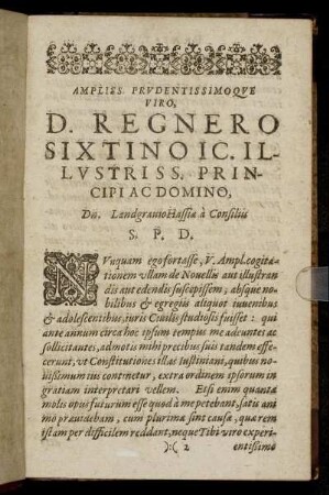 Ampliss. ... D. Regnero Sixtino IC. Illustriss. ...