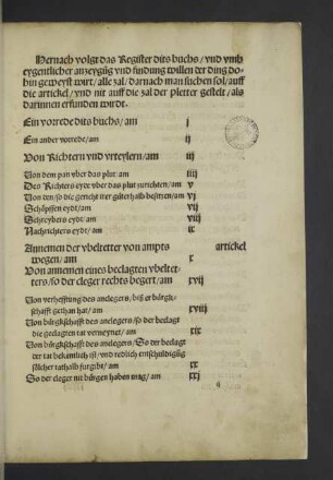 Hernach volgt das Register dits buchs