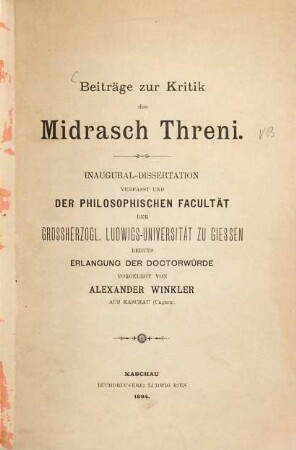 Beiträge zur Kritik des Midrasch Threni
