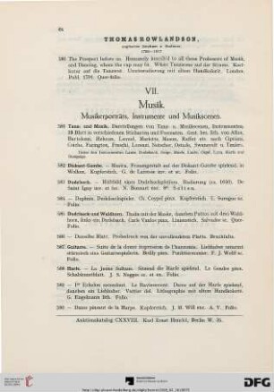 VII. Musik. Musikerporträts, Instrumente und Musikscenen (Nr. 581-617)