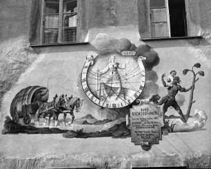 Fresko mit Sonnenuhr : Fresko mit Sonnenuhr. Schongau, Palais
