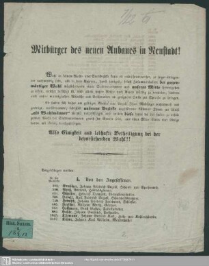 Mitbürger des neuen Anbaues in Neustadt (betr. Stadtverordneten Wahl)