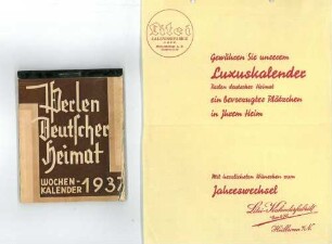 Werbeblatt der Litei-Kalenderfabrik für den Kalender "Perlen deutscher Heimat"
