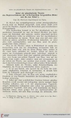 25: Ueber die physikalische Theorie des Kopierverfahrens der in Berlinerblau hergestellten Bilder von Dr. Luc Arbel