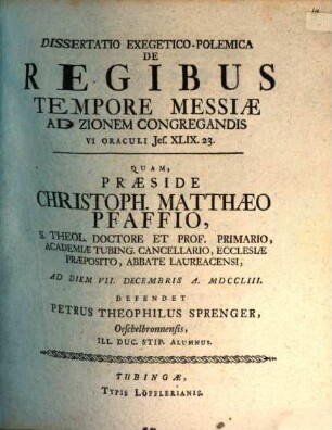Dissertatio exegetico-polemica de regibus tempore Messiae ad Zionem congregandis, vi oraculi Jes. XLIX., 23.