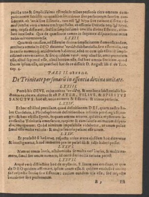 Pars II. Theseos. De Trinitate personarum in essentia divinae unitate.
