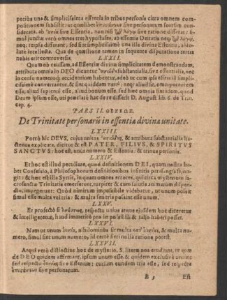 Pars II. Theseos. De Trinitate personarum in essentia divinae unitate.