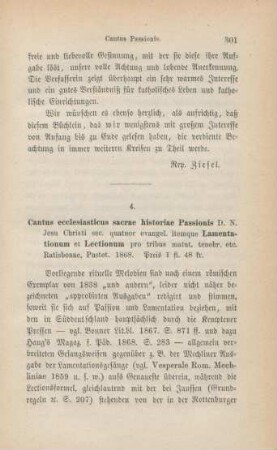 301-304 [Rezension] Cantus ecclesiasticus sacrae historiae Passionis