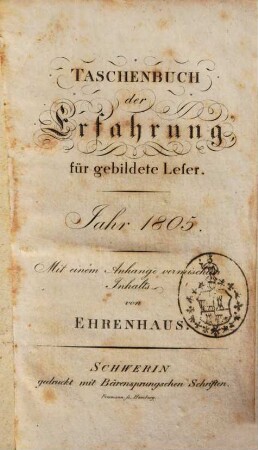 Taschenbuch der Erfahrung für gebildete Leser. 1805