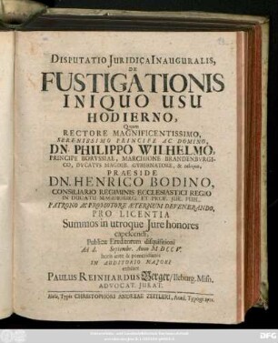 Disputatio Juridica Inauguralis, De Fustigationis Iniquo Usu Hodierno