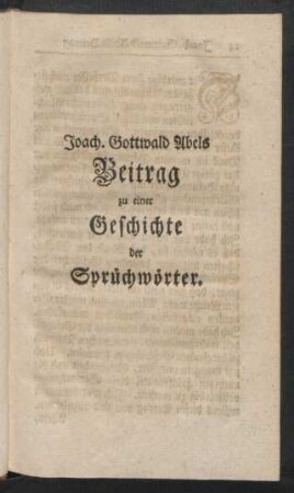 Beitrag zu einer Geschichte von Sprüchwörtern