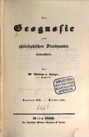 Die Geognosie vom philosophischen Standpunkte betrachtet