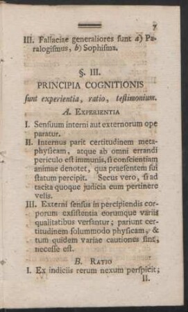 §. III. Principia Cognitionis