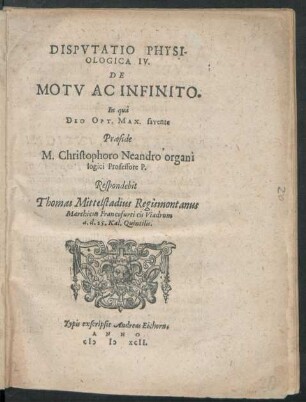 Disputatio Physiologica IV. Motu Ac Infinito.