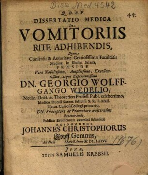 Dissertatio Medica De Vomitoriis Rite Adhibendis