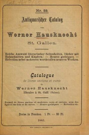 Antiquarisches Verzeichniß von Werner Hausknecht in St. Gallen. 55. 1883
