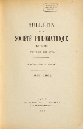 Bulletin. 1891/92 = 8. Sér., T. 4