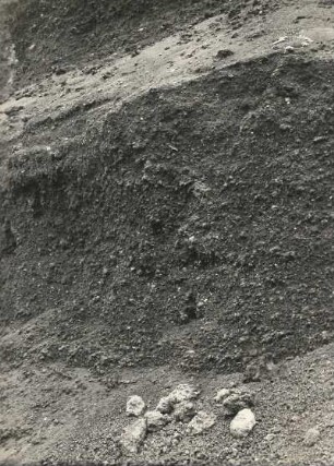 Kammerbühl (Komorní hůrka) bei Franzensbad. Vulkanische Asche des Schichtvulkans. Verschiedene Schichten mit Einschlüssen
