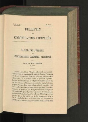 La Situation Juridique Des Fonctionnaires Coloniaux Allemands.
