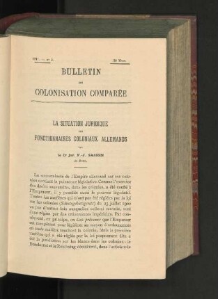 La Situation Juridique Des Fonctionnaires Coloniaux Allemands.