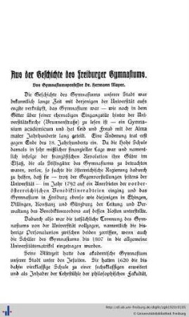 Aus der Geschichte des Freiburger Gymnasiums.